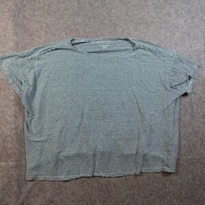 Eileen Fisher Top Womens Large Blue Striped Linen Short Sleeve Crew Neck Beachy
